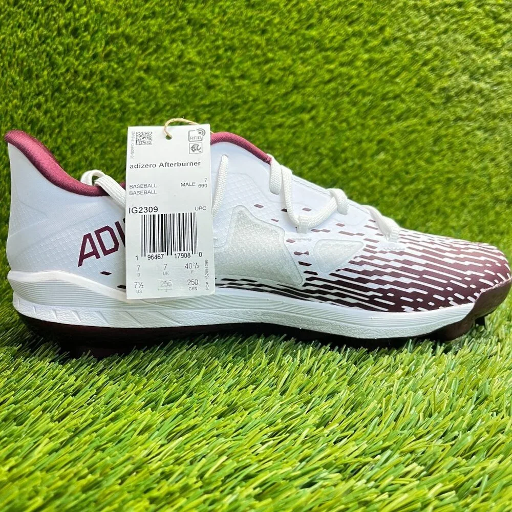 Adidas Adizero Afterburner 9 Mens Size 7.5 White Maroon Running Baseball Cleats